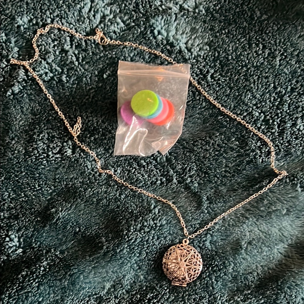 Silver aromatherapy Necklace with Interchangeable Discs